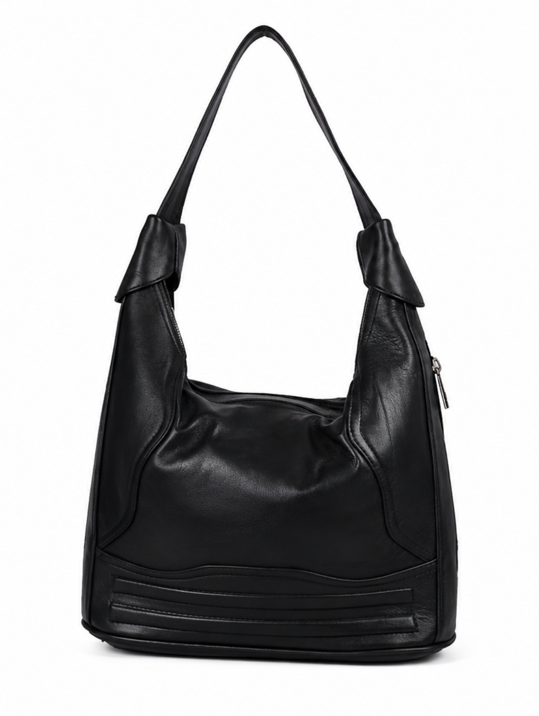 Black Leather Hobo Shoulder Bag