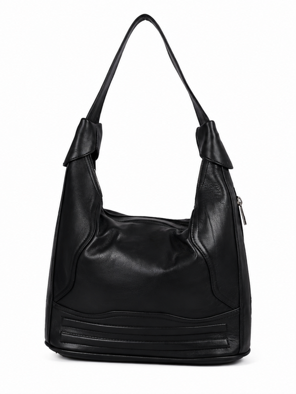 Black Leather Hobo Shoulder Bag