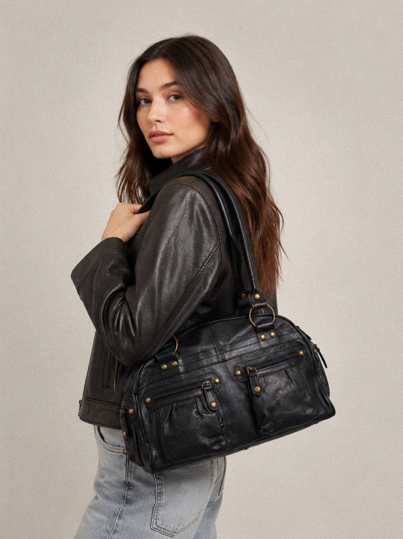 Black Vintage Leather Shoulder Bag